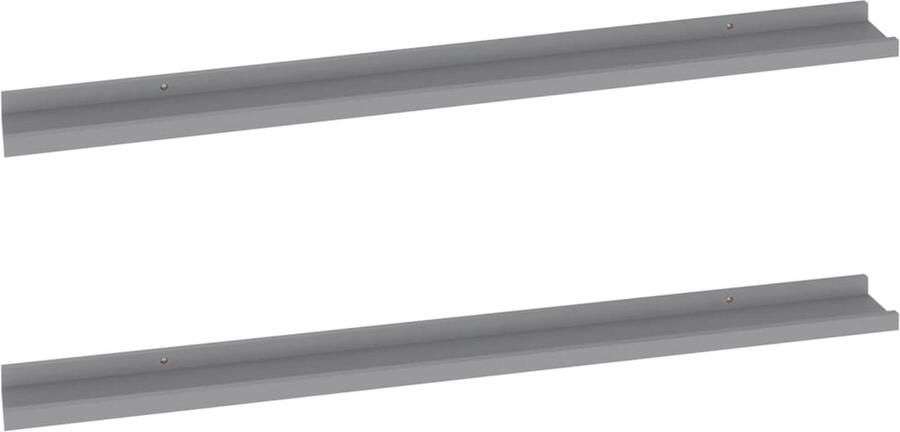 VidaXL Wandschappen 2 stuks 100x9x3 cm Grijs Wanddecoratie Wandplank Mdf Plank Grijs Wonen Opslag Oplossing