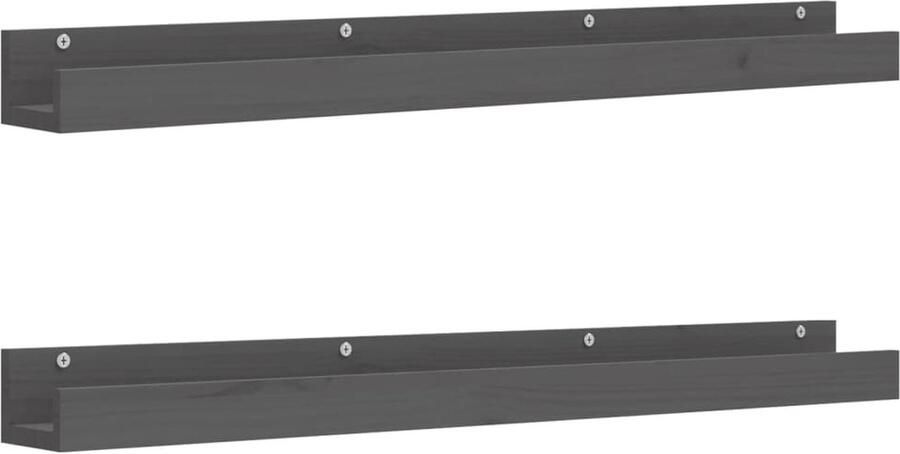 VidaXL Wandschappen 2 stuks 110x12x9 cm Grijs Zwevende Wandenplank Wanddecoratie Grenoble Hout Vintage Kast Salontafel