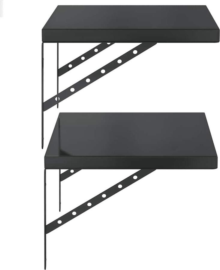 VidaXL Wandschappen 2 stuks 50x40 cm Zwart Zwevend Wandschap Wandschapsysteem Roestvrijstalen Wanddecoratie Zwarte Wandplank Ruimetspaardend Meubilair