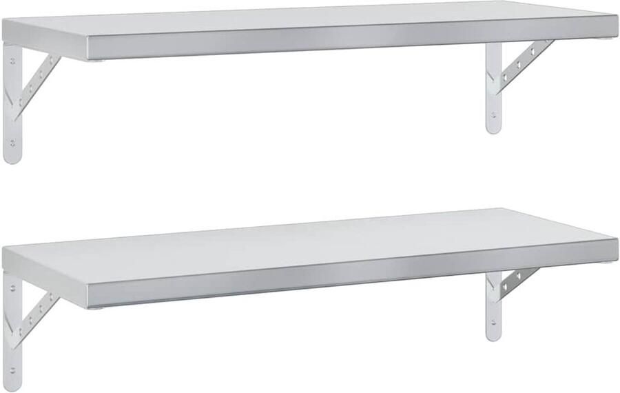 VidaXL Wandschappen 2 stuks 75x30 cm Zilver Wanddecoratie Wandplank Roestvrijstaal Badkamerkastje Opbergmogelijkheden