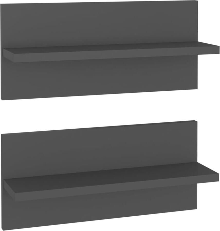 VidaXL Wandschappen 2 stuks Bewerkt hout Grijs Wandplank Wanddecoratie Bergruimte Woonaccessoires Tv Stand