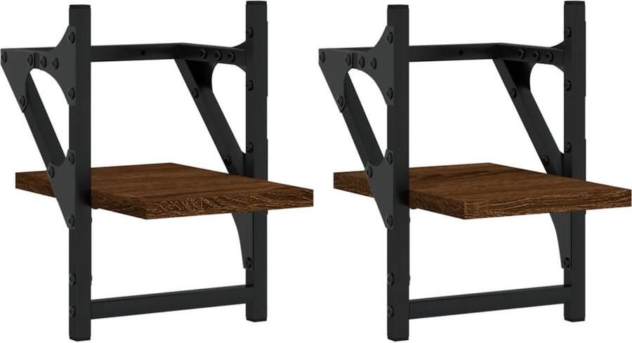 VidaXL Wandschappen 2 stuks Bruin Eikenkleur Wanddecoratie Houten Wandplanken Woonaccessoires Bruine Meubels Opbergmogelijkheden