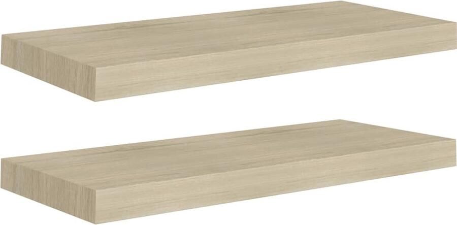 VidaXL Wandschappen 2 stuks Eikenkleur 60 cm Wandplank Zwevende Plank Houten Plank Eiken Kleur Opbergplank