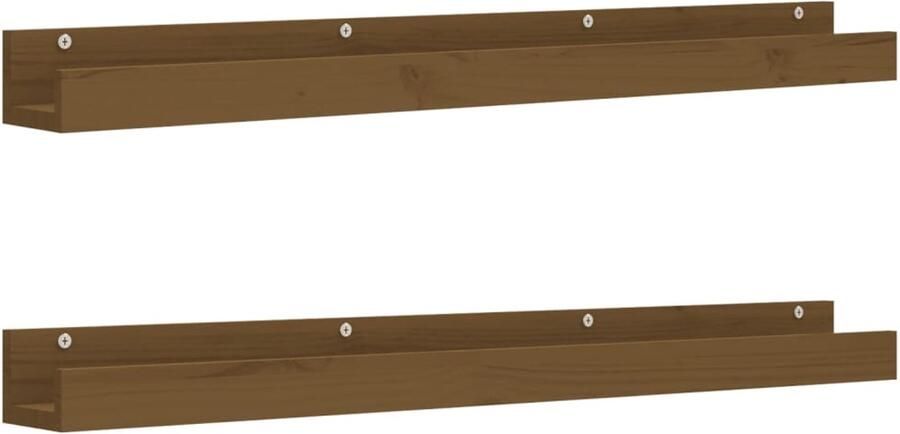 VidaXL Wandschappen 2 stuks Grenenhout Honingbruin Zwevende Wandplank Houten Wanddecoratie Grenoble Plank Woondecoratie Interieur Accessoires