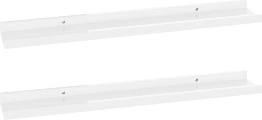 VidaXL Wandschappen 2 stuks Hoogglans wit 60x9x3 cm Wanddecoratie Wandplank Mdf Plank Witte Wandplank Hangplankje