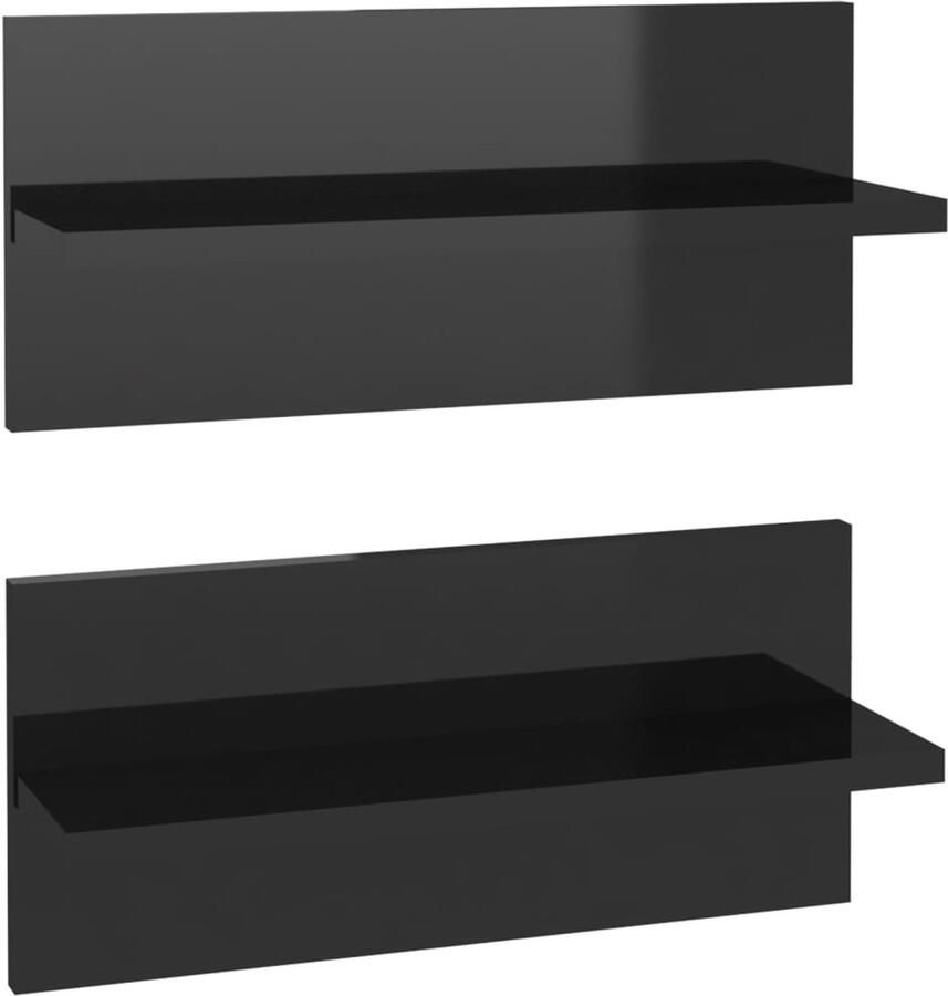 VidaXL Wandschappen 2 stuks Hoogglans Zwart 40 cm Wandplank Zwarte Wandplank Tv Stand Hangend Schap Woonaccessoires