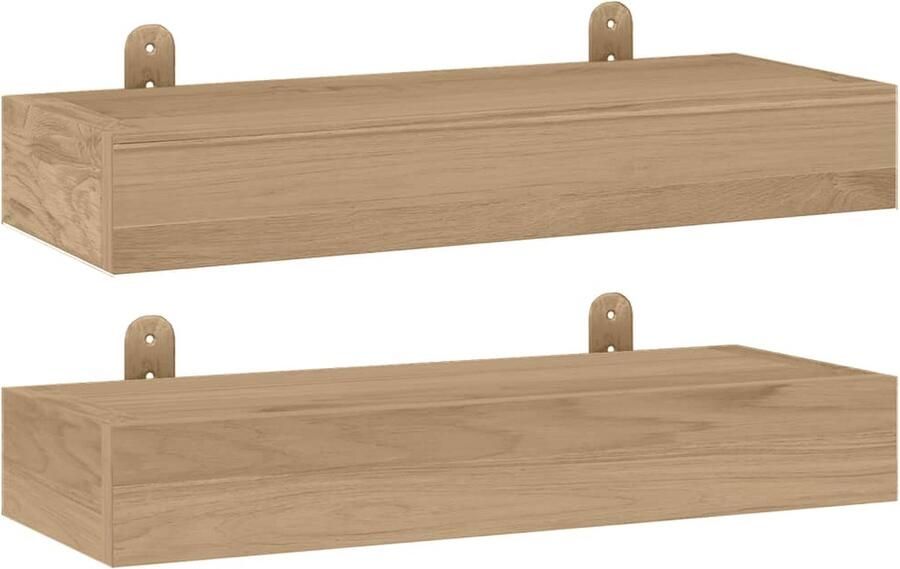 VidaXL Wandschappen 2 stuks Massief Teakhout 40x15x4 cm Houten Wanddecoratie Teak Hout Wandplank Wandmontage Opbergruimte