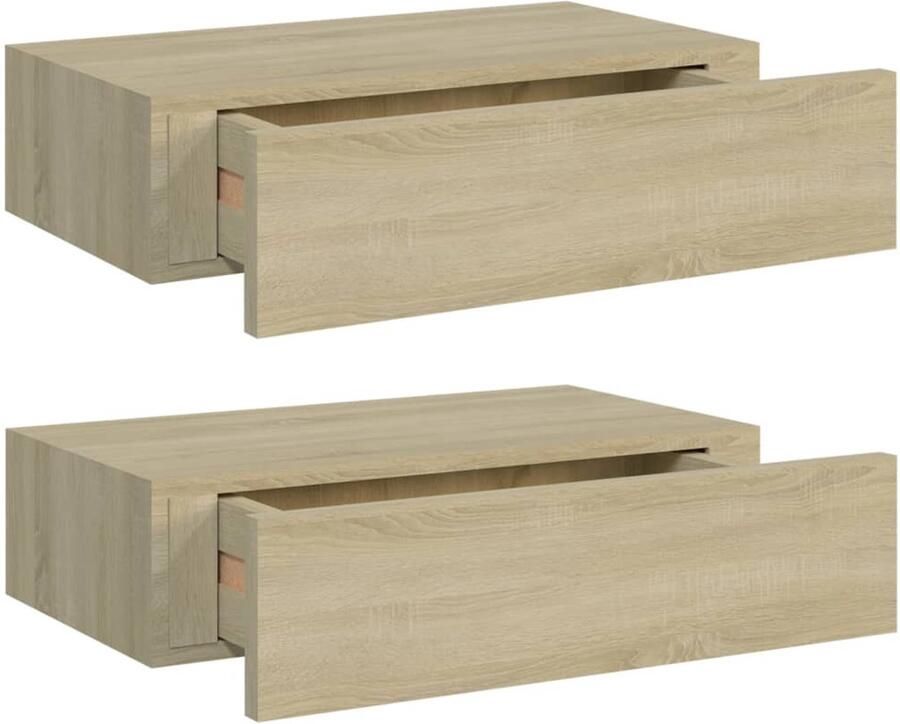VidaXL Wandschappen 2 stuks Met lade Eiken MDF Zwevend Wandrek Ladekast Houten Wandplank Eiken Meubels Bergruimte
