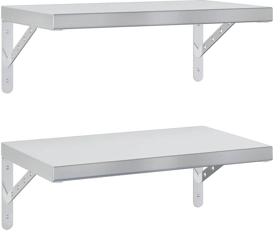 VidaXL Wandschappen 2 stuks Roestvrijstaal Zilver Zwevende Wandschappen Roestvrijstalen Wandplanken Wanddecoratie Opbergsysteem Woonaccessoires