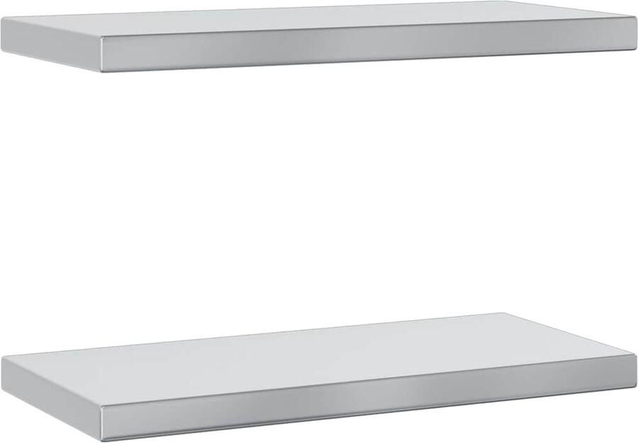 VidaXL Wandschappen 2 stuks RVS 50x23 5x3 cm Zwevende Wandschaps Wandplanken Roestvrijstalen Wanddecoratie Ruime Opslagwand Minimalistisch Wandrek