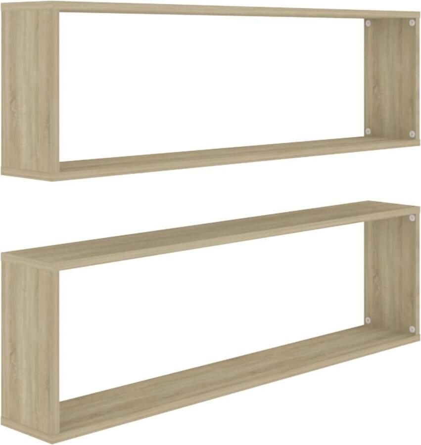 VidaXL Wandschappen 2 stuks Sonoma Eiken 100x15x30 cm Wanddecoratie Houten Wandplank Kubusschilderij Salontafel Accessoires Badkameraccessoires