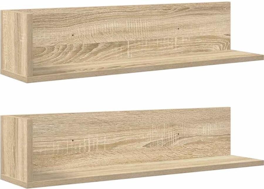 VidaXL Wandschappen 2 stuks Sonoma Eiken 75 cm Wandplank Houten Plank Zwevende Plank Opbergplank Salondecoratie