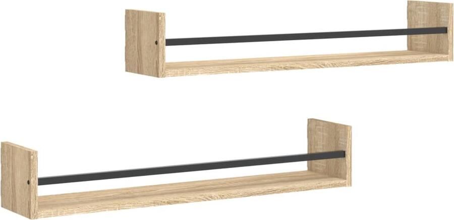 VidaXL Wandschappen 2 stuks Sonoma eiken 80cm Zwevende Wandenplanken Houten Wanddecoratie Wandkasten Wandmontage Opslagmogelijkheden