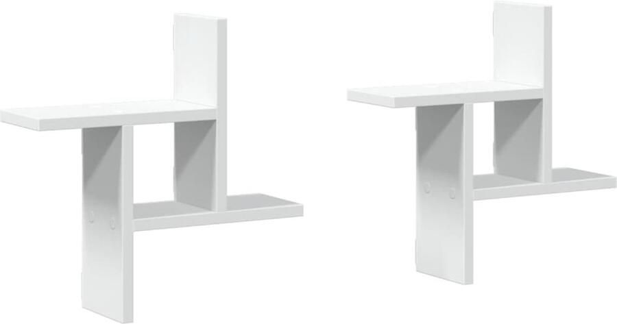 The Living Store Wandschappen 2 st 38x12x38 cm bewerkt hout wit Wandschappen Houten Wandplank Opbergwand Decoratieve Wanddecoratie Minimalistisch Design