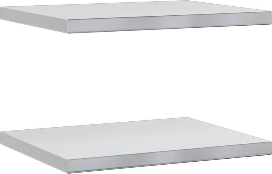 VidaXL Wandschappen 2 Stuks Zilver RVS 50x40cm Zwevende Wandschaps Roestvrijstalen Wandplanken Wanddecoratie Opbergsysteem Multifunctionele Wandregels