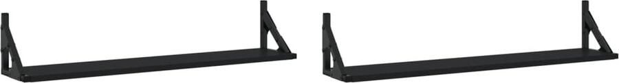 VidaXL Wandschappen 2 stuks Zwart Bewerkt Hout Wanddecoratie Wandplanken Zwarte Wandregels Houten Wandrekken Woonaccessoires
