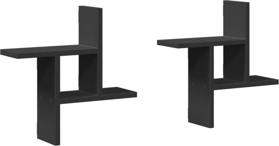 VidaXL Wandschappen 2 stuks Zwart Bewerkt hout Wandplank Houten Plank Opbergplanken Muurschrank Minimalistisch Design