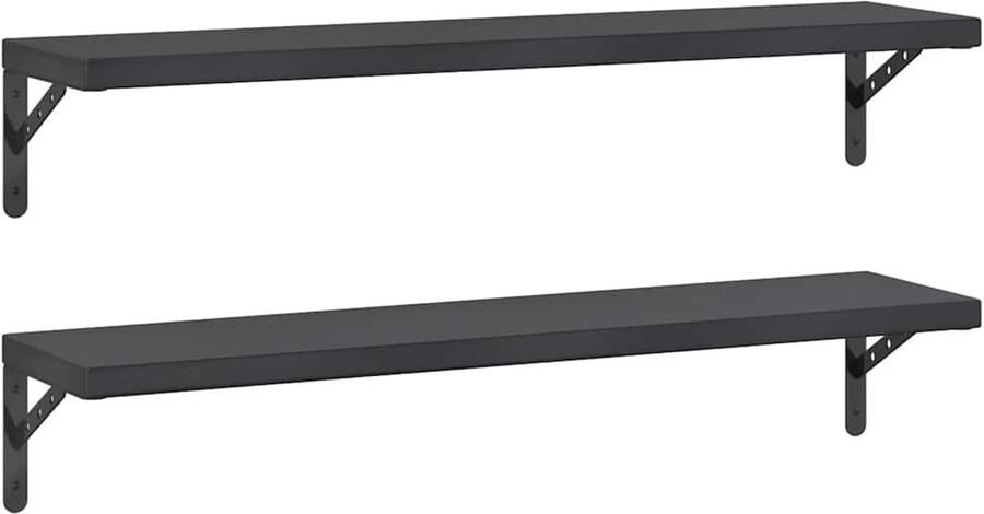 VidaXL Wandschappen 2 stuks Zwart Roestvrijstaal Zwevende Wandschappen Wandplanken Roestvrijstalen Wanddecoratie Opbergwand Minimalistisch Design