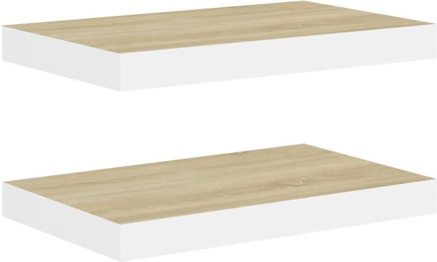 VidaXL Wandschappen 2 stuks Zwevend Eiken Wit Wanddecoratie Wandplank Houten Wandrek Zwevende Wandplanken Living Room Decor