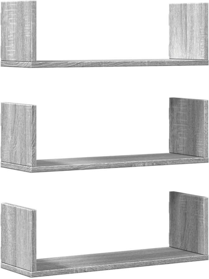 VidaXL Wandschappen 3 st 58x18x18 cm bewerkt hout grijs sonoma eiken Wandplanken Houten Planken Grijze Planken Opslagmogelijkheden Badkamerplank