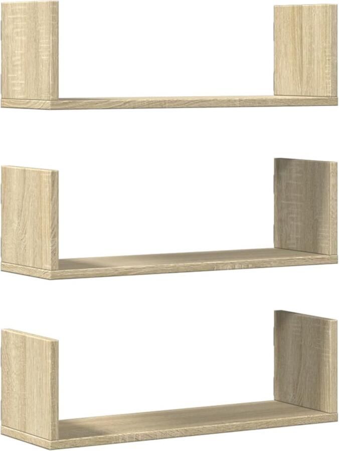 VidaXL Wandschappen 3 st 58x18x18 cm spaanplaat sonoma eikenkleurig Wandschap Wandschappen Wandplank Wandrek