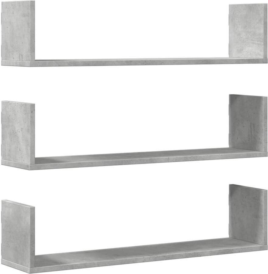 The Living Store Wandschappen 3 st 80x18x18 cm bewerkt hout betongrijs Wandplanken Houten Plankjes Opslagoplossing Muuropslag Minimalistisch Design