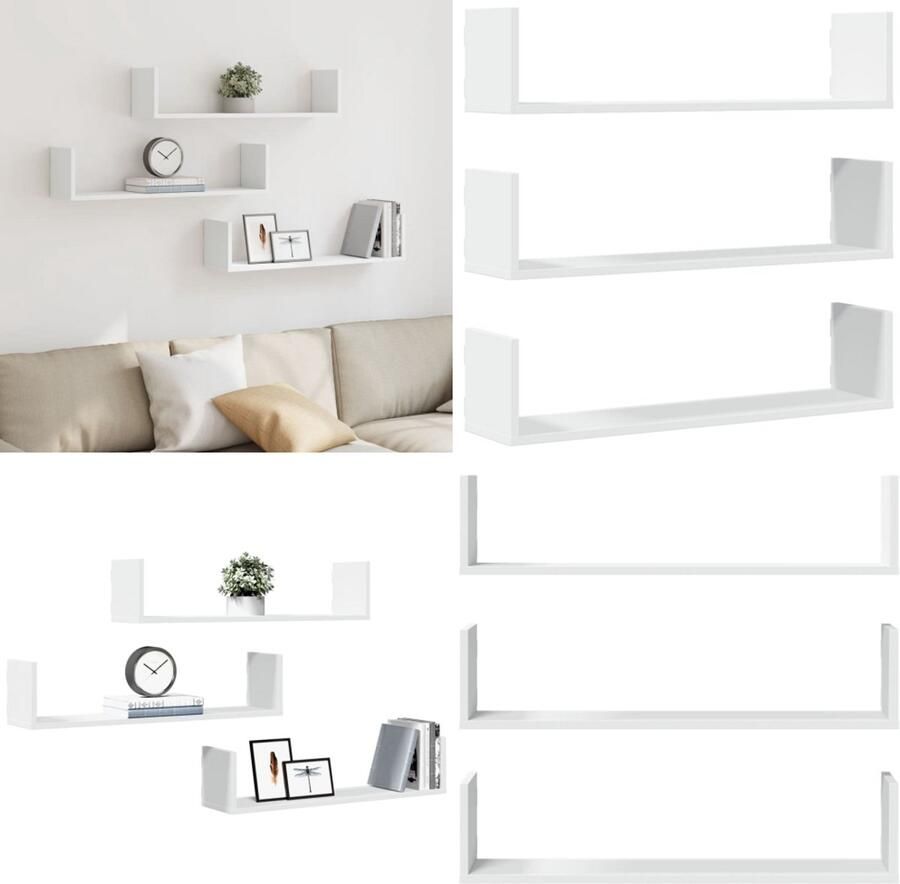 VidaXL Wandschappen 3 st 80x18x18 cm bewerkt hout wit Wandschap Wandschappen Wandplank Wandrek