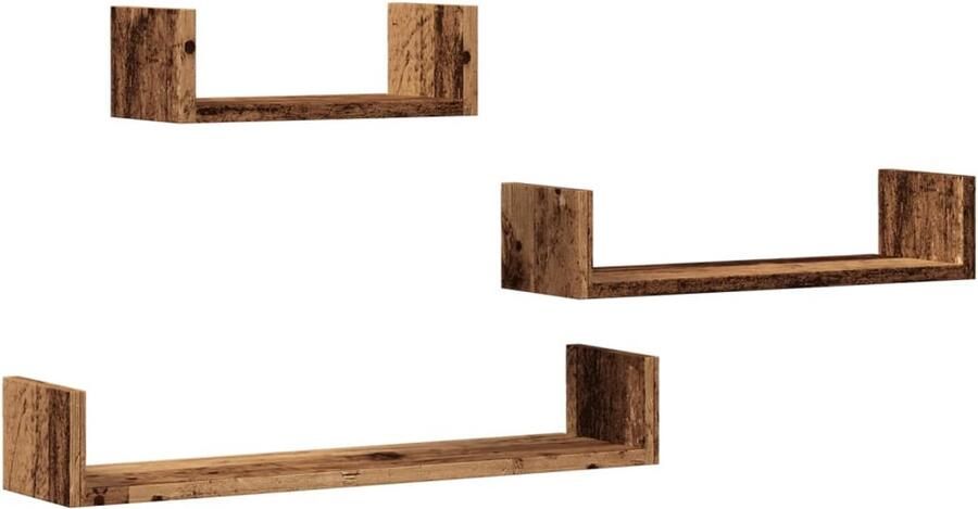 VidaXL Wandplank Wandplanken Zwevende Plank Wandgemonteerde Plank Wandschappen 3 st bewerkt hout oud houtkleurig