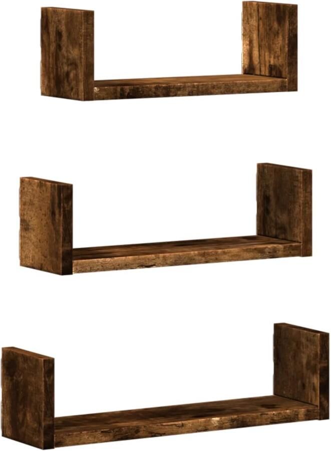 VidaXL Wandschappen 3 stuks Gerookt Eiken Hout Wandplanken Houten Plankjes Opbergplank Muuropberging Wandendecoratie