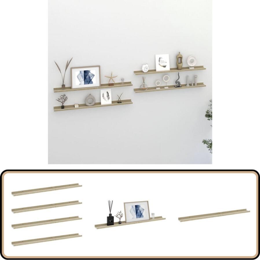 VidaXL Wandschappen 4 st 100x9x3 cm Wit en Eiken Wandplankje Wanddecoratie Mdf Planken Salontafel Accessoires Woonaccessoires