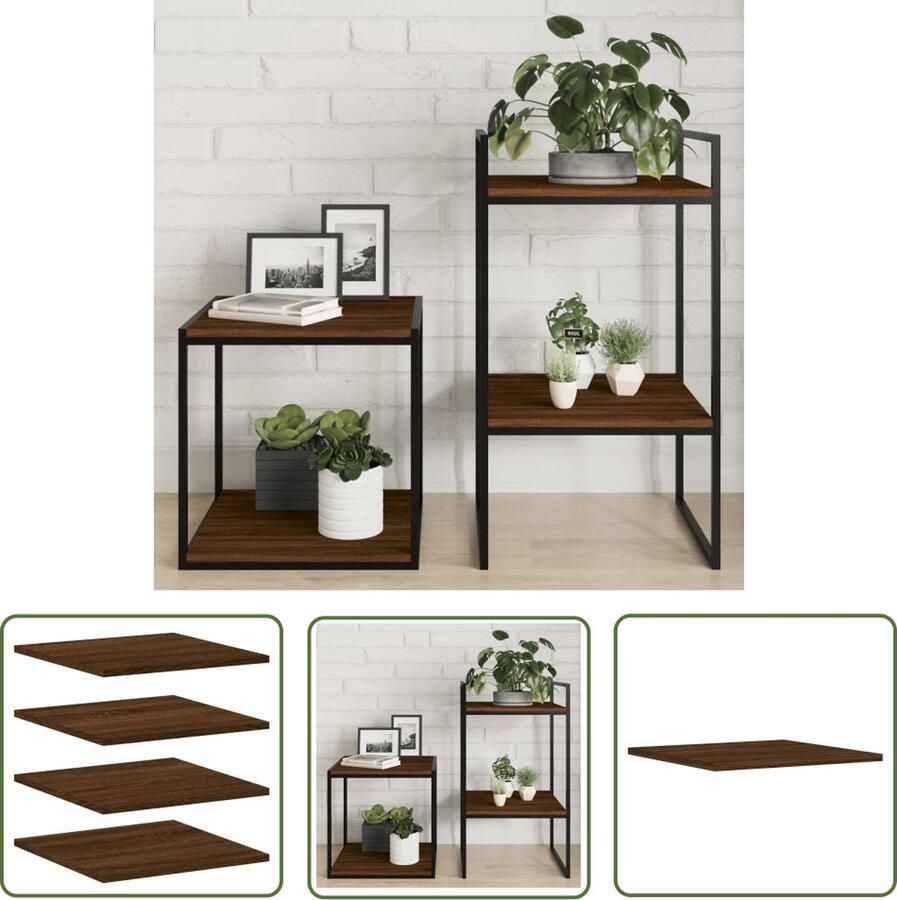 The Living Store Wandschappen 4 st 40x40x1 5 cm bewerkt hout bruin eikenkleur Houten Wandschap Wandplanken Opbergruimte Woonaccessoires Interieurdecoratie