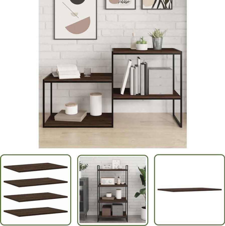 The Living Store Wandschappen 4 st 60x40x1 5 cm bewerkt hout bruin eikenkleur Zwevende Wandkast Wandplanken Bergruimte Woonaccessoires Houtsoort