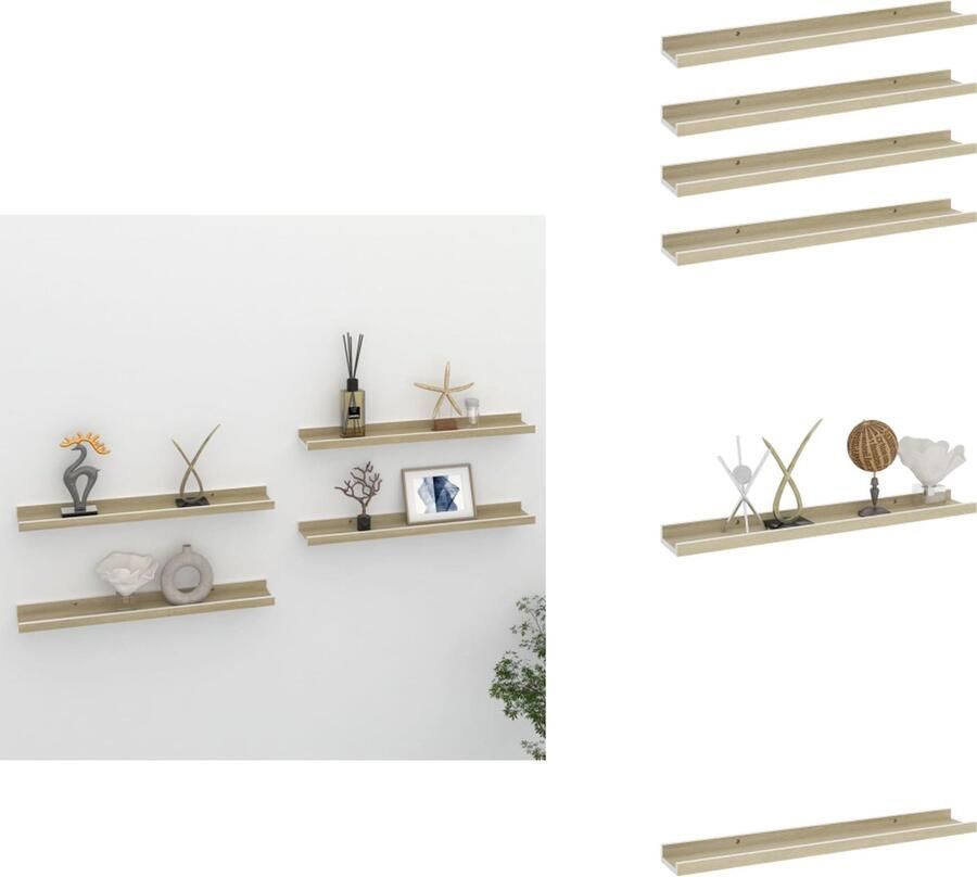 VidaXL Wandschappen 4 st 60x9x3 cm Wit en Sonoma Eik Wandplanken Mdf Wandplank Houten Wandplank Set Wandplanken Salondecoratie