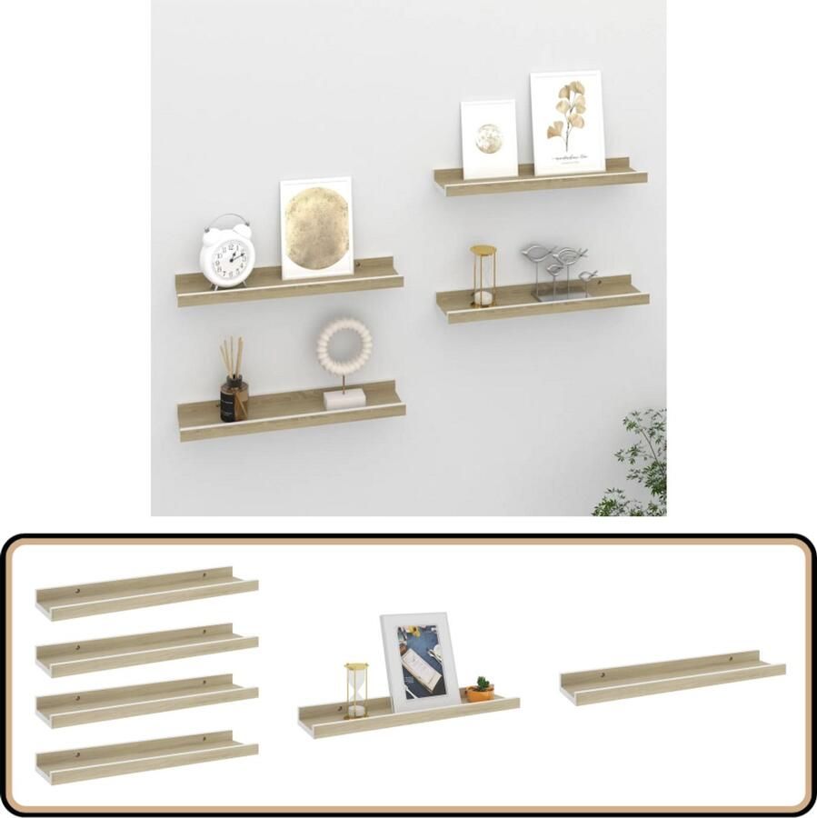 VidaXL Wandschappen 4 st wit en sonoma eikenkleurig Wanddecoratie Mdf Wandplank Hangplankje Opbergmogelijkheden Wit Meubilair