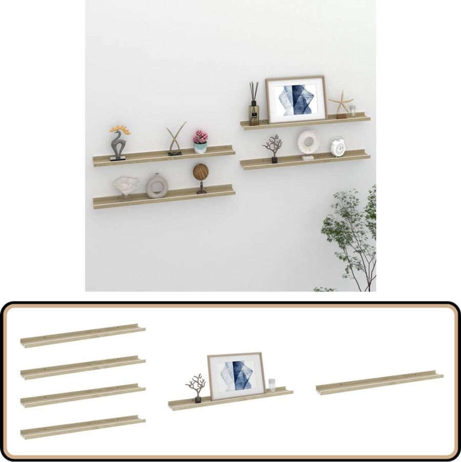 VidaXL Wandschappen 4 st wit Sonoma eiken 80x9x3cm Wandplank Schappenset Houten Plank Woonaccessoires Interieurstijl