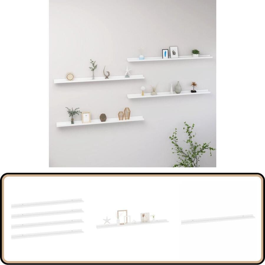 VidaXL Wandschappen 4 stuks 115x9x3 cm Wit Wanddecoratie Wandplank Mdf Plank Witte Wandplanken Opslagoplossing
