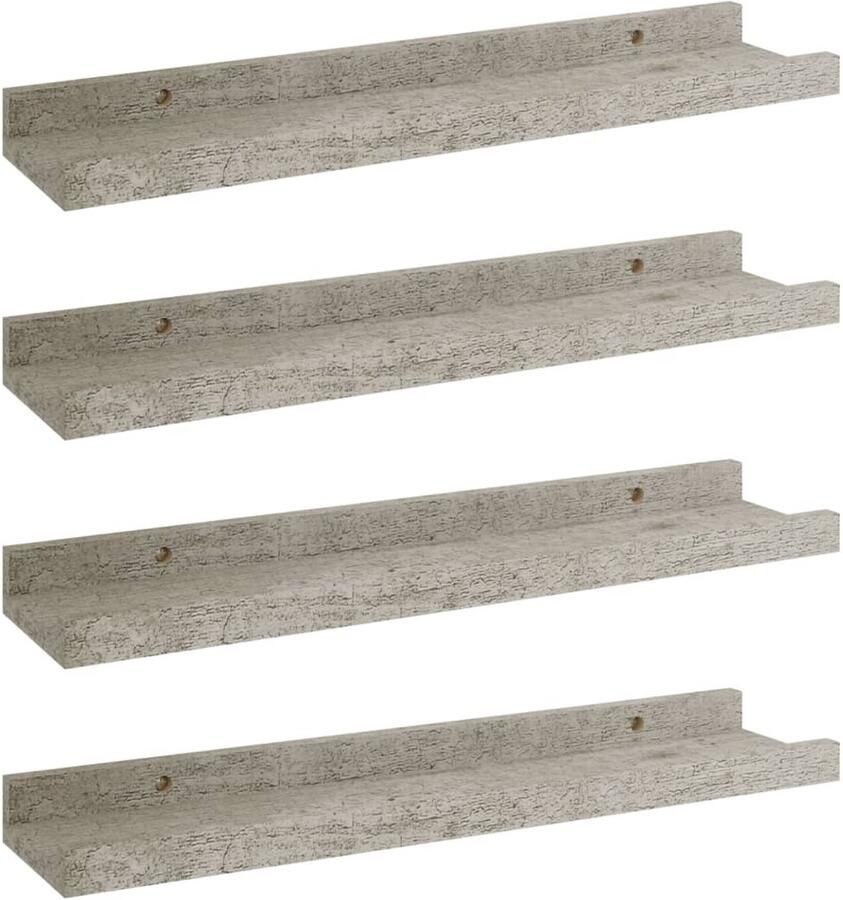 VidaXL Wandschappen 4 stuks 40x9x3 cm Betongrijs Wandplank Schappen Set Mdf Wanddecoratie Grijze Wandplanken Kleine Wandplanken