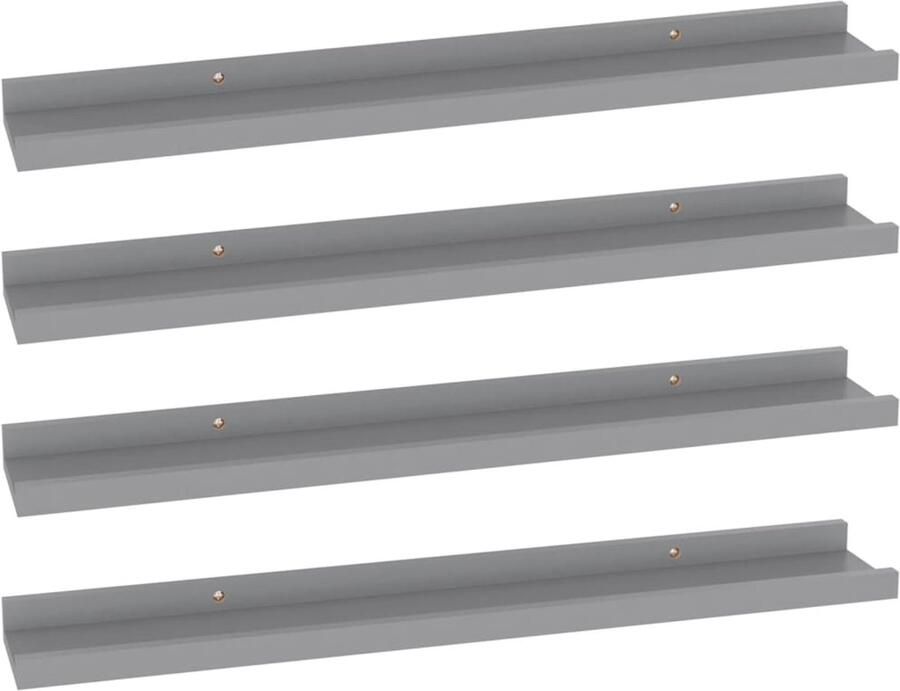 VidaXL Wandschappen 4 stuks 60x9x3 cm Grijs Wanddecoratie Wandplank Mdf Plank Hangplankje Opslagoplossing