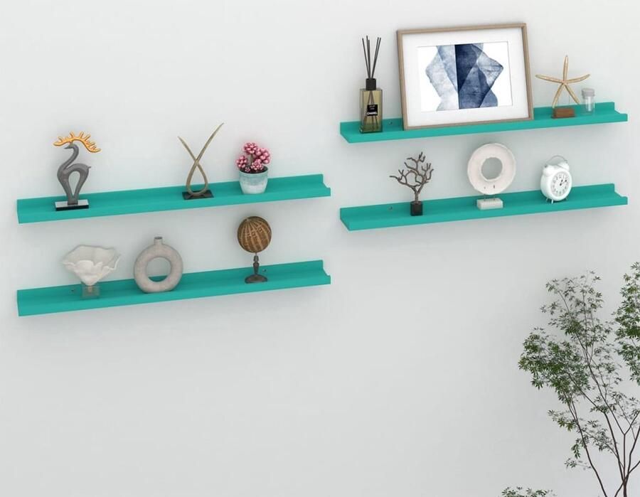 VidaXL Wandschappen 4 stuks Blauw 80x9x3 cm Wanddecoratie Blauwe Wandplank Mdf Wandplankje Hangend Rek Opslagoplossing