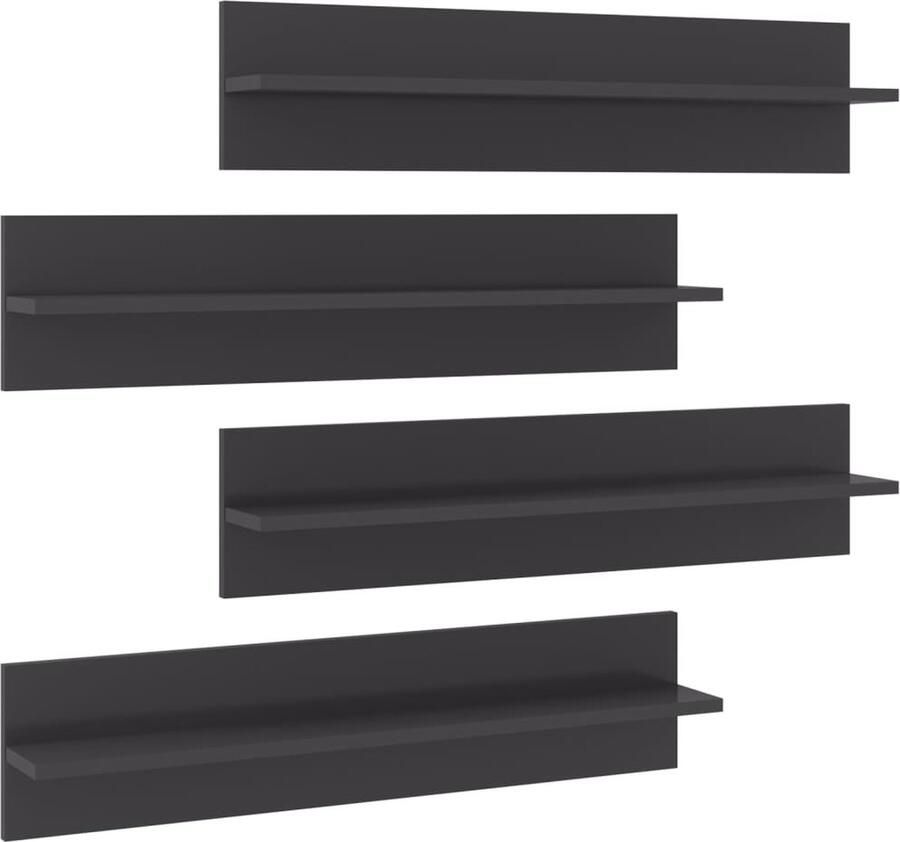 VidaXL Wandschappen 4 Stuks Hoogglans Grijs Wandplank Wanden Plank Wanddecoratie Woonaccessoires Badkamer Accessoires