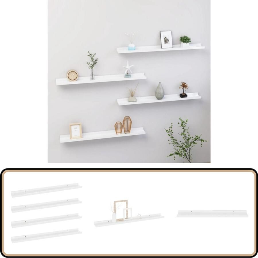 VidaXL Wandschappen 4 stuks Hoogglans Wit 80 cm Wandplank Muurschaap Opbergplankje Witte Wanddecoratie Modern Wonen