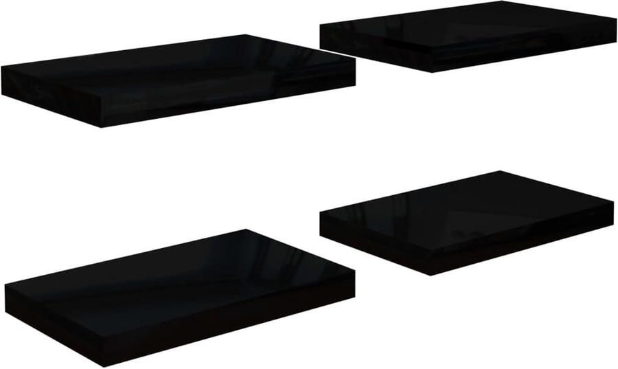 VidaXL Wandschappen 4 stuks Hoogglans zwart MDF Wandplank Zwevende Plank Wandendecoratie Zwarte Wandplank Mdf Wandplank