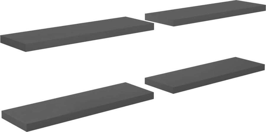 VidaXL Wandschappen 4 stuks MDF Hoogglans Grijs Wandplank Wandendecoratie Opbergoplossing Livingroom Decoratie Salon Meubilair