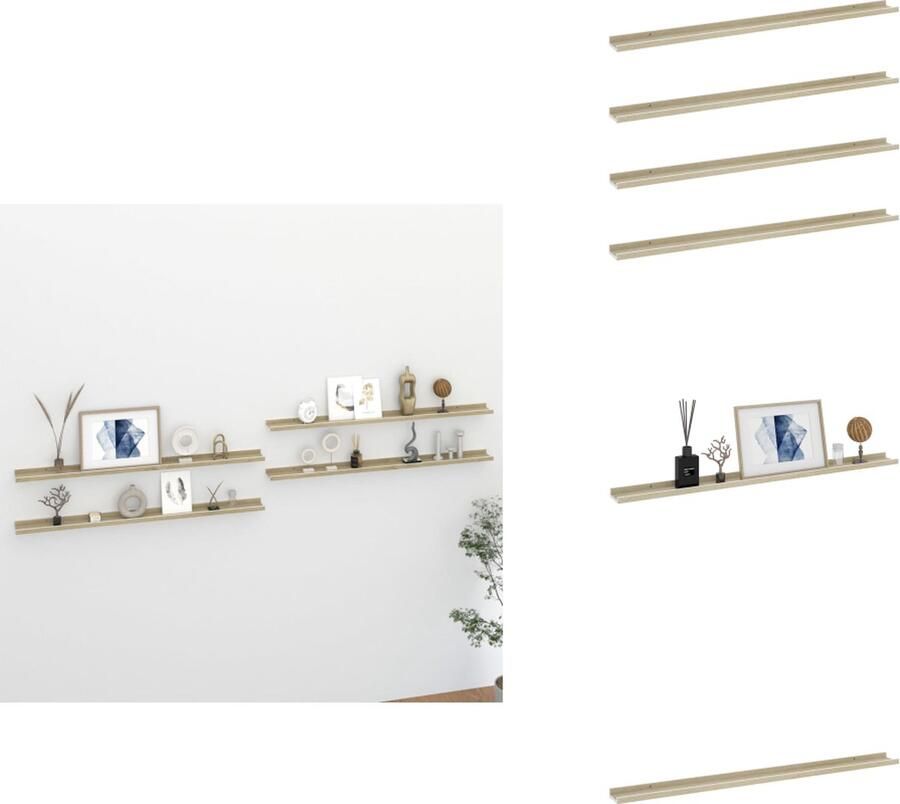 VidaXL Wandschappen 4 stuks Wit en Sonoma Eiken Wanddecoratie Wandplank Houten Plank Opslagoplossing Woonaccessoires