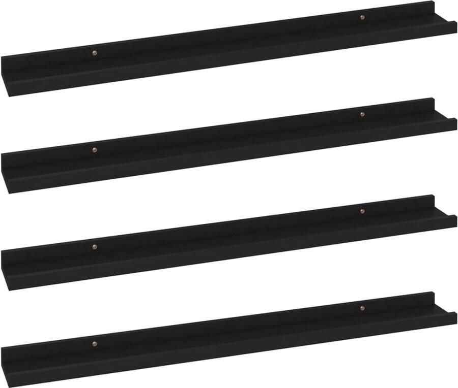 VidaXL Wandschappen 4 stuks Zwart 80x9x3 cm Wandplank Zwarte Wandplank Mdf Wandplank Schappen Set Hangplanken