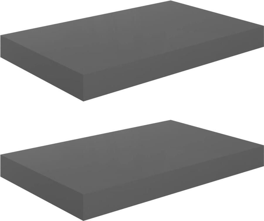 VidaXL Wandschappen 40x23x3 8 cm Hoogglans Grijs 2 st Wandplank Zwevende Plank Wandendecoratie Opbergruimte Interieurstyling