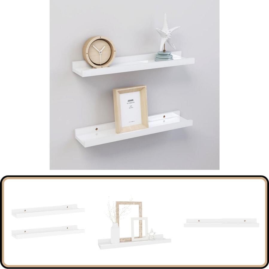 VidaXL Wandschappen 40x9x3 cm Hoogglans Wit 2 stuks Wandplank Hoogglans Wit Mdf Wanddecoratie Kleine Wandplanken Badkamer Accessoires