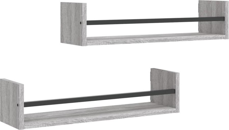 VidaXL Wandschappen 60x16x14 cm Grijs Sonoma 2 stuks Zwevende Wanden Wandplanken Houten Wanddecoratie Grijze Meubels Salontafel Accessoires