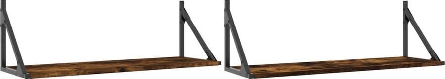 VidaXL Wandschappen 80x25x25 5 cm Gerookt Eiken 2 st. Wanddecoratie Wandplankje Houten Wandrek Bergruimte Living Accessoires