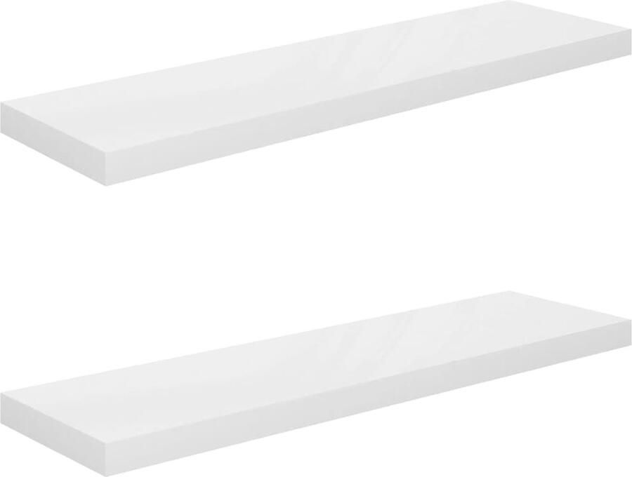 VidaXL Wandschappen 90x23 5 cm Hoogglans wit 2 st Wandplank Zwevende Plank Honingraat Mdf Metaal Wit